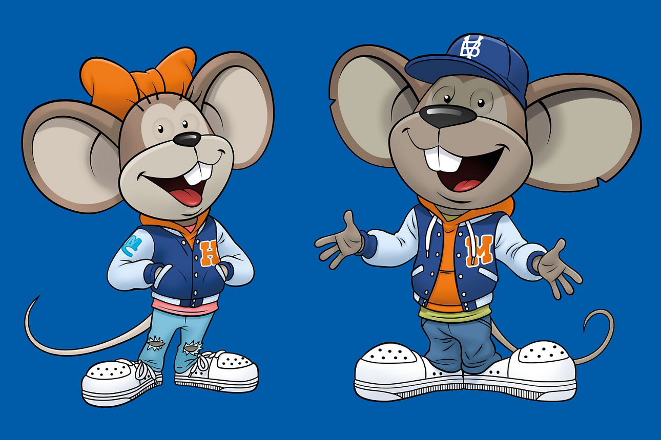 Unsere MäuseClub-Maskottchen Hanni und Manni in lässiger Kleidung