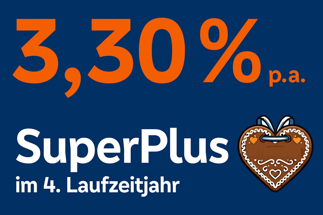 3,30 % p.a. SuperPlus im 4. Laufzeitjahr mit Lebkuchenherz-Pictogramm