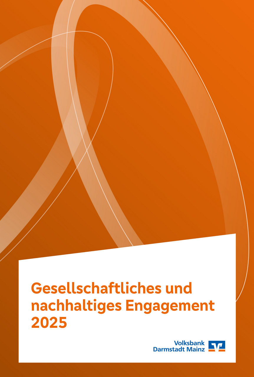 Titelblatt des Berichts "Gesellschaftliches und nachhaltiges Engagement 2025" der Volksbank Darmstadt Mainz eG